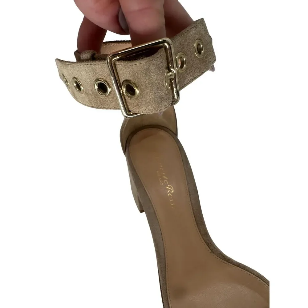 Gianvito Rossi Suede Hayes Buckle Accent Ankle Strap Sandals Women's Size 37.5